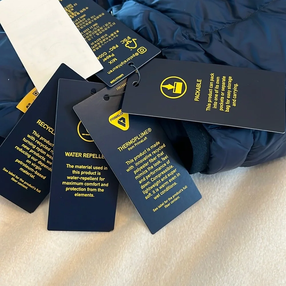 Polo Ralph Lauren Men’s Hooded Puffer Navy Blue Jacket Size L - Picture 16 of 16